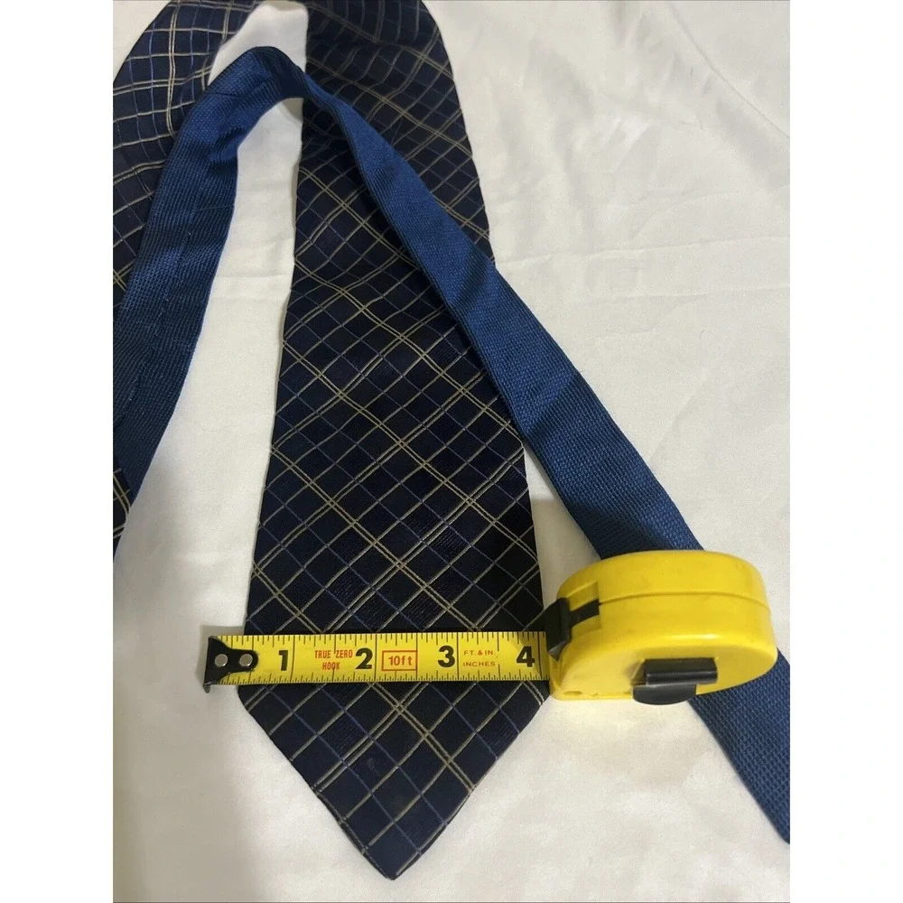 TOMMY HILFIGER DARKBLUE YELLOW CHECKER 100% SILK‎ NECKTIE TIE